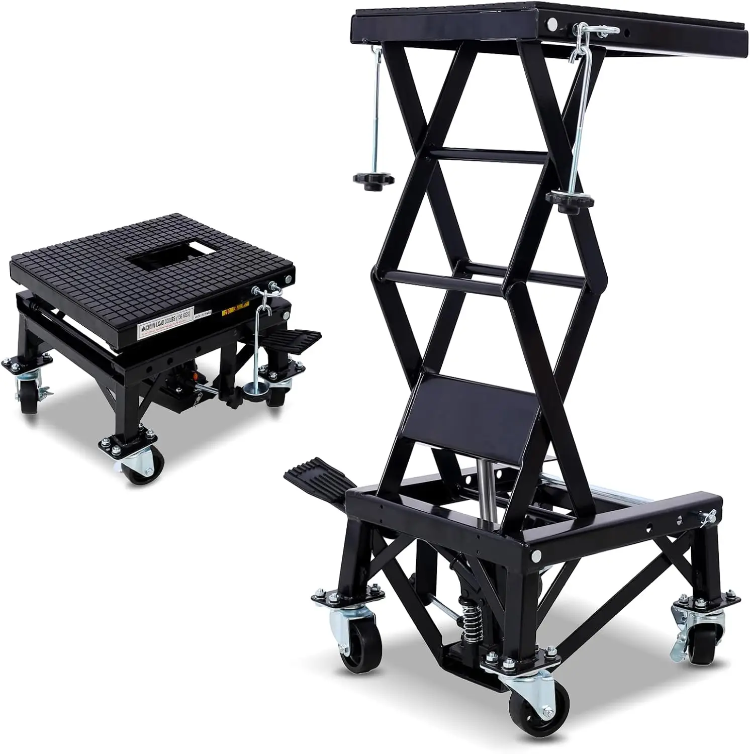 

300 Pounds Hydraulic Motorcycle Lift Scissor Jack 4 Wheels Special Off-Road Frame Pull Car Elevator Lift Repair Frame Jack Stand