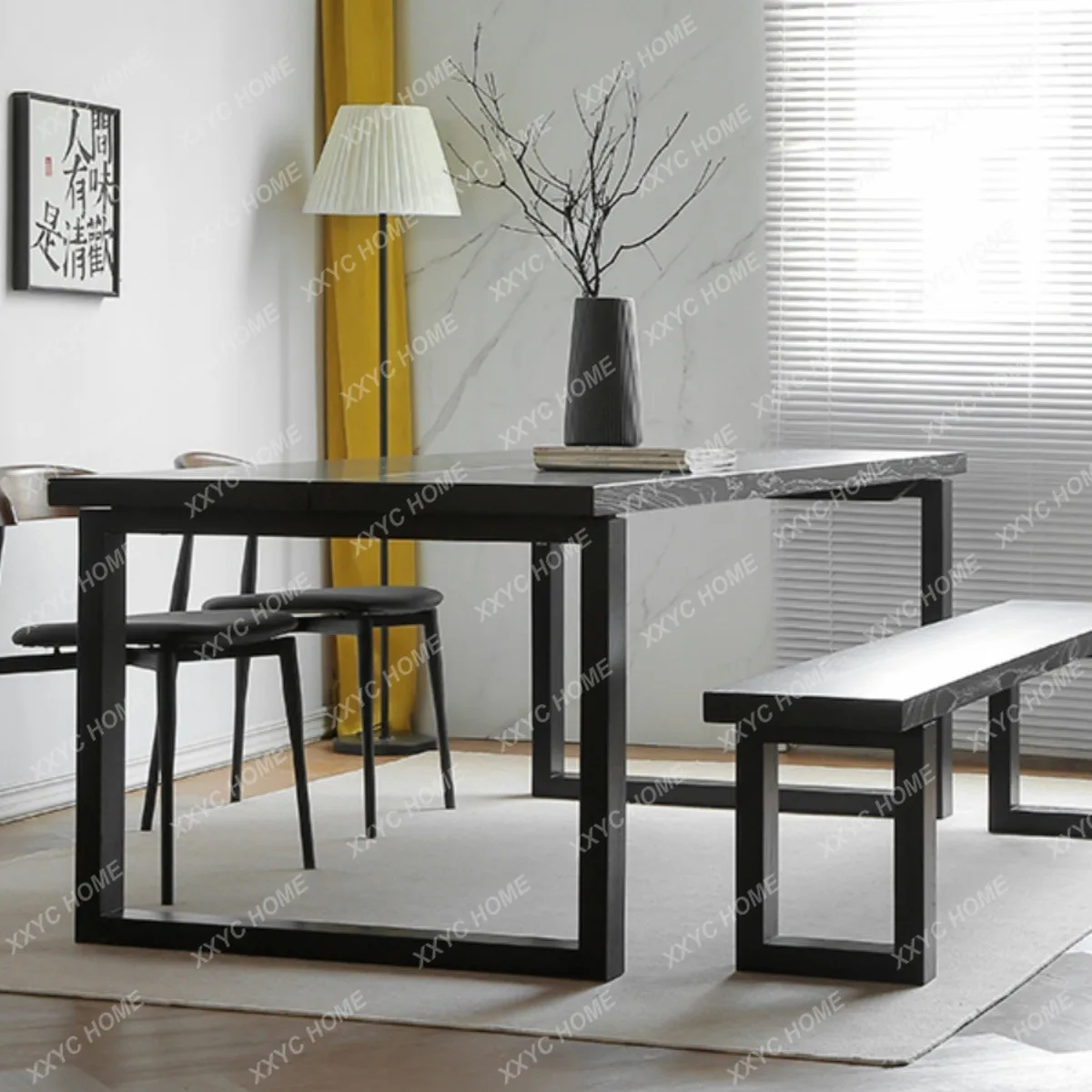 DD Solid wood dining table carbonized wabi wind dining table log desk modern simplicity