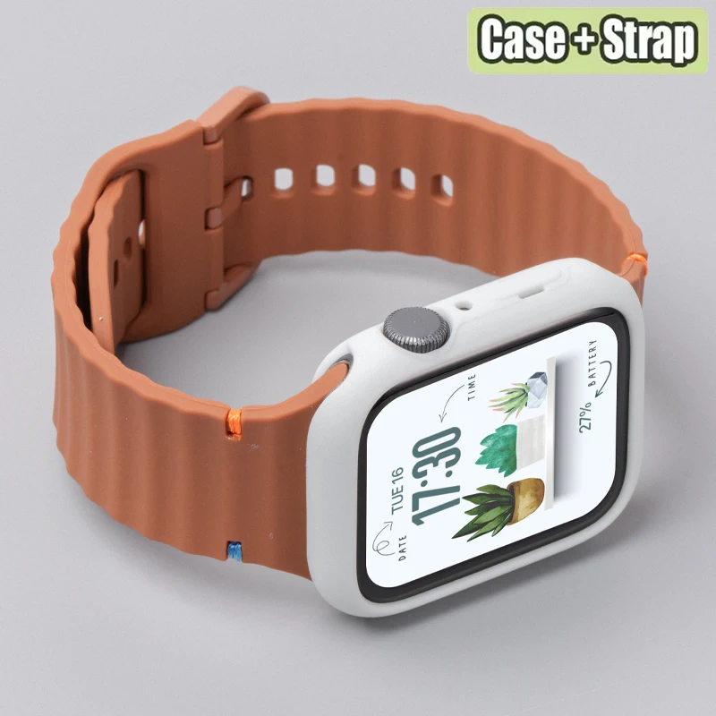 Silikon-Sportarmband + Silikonhülle für Apple Watch Series 11 10 9 8 7 6 5 4 SE 3, weich, für iWatch 46mm 42mm 45 44 41 40 38mm
