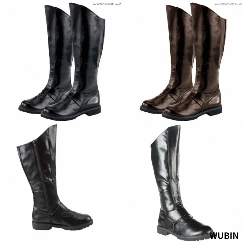 Men Retro Viking Pirate Medieval Knight PU Leather High Knee Tall Boots Halloween Cosplay Costume Shoes Dress Up Footwear Props