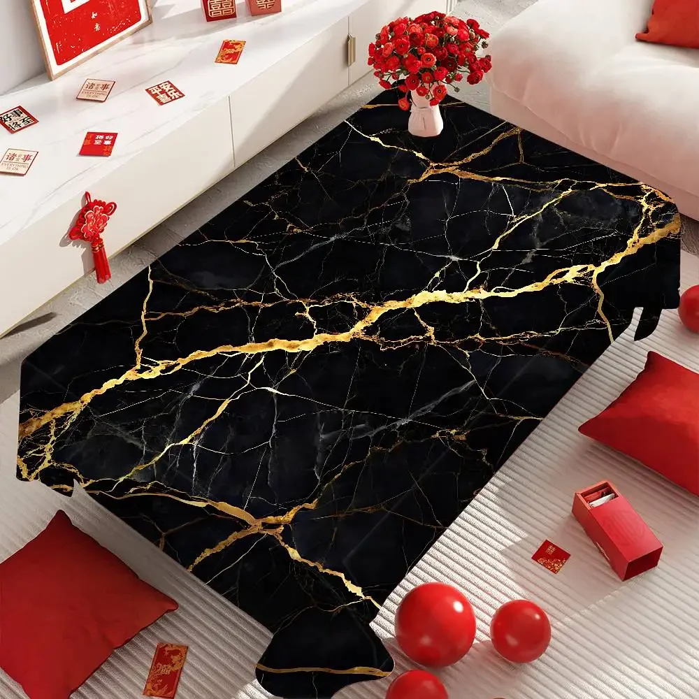 

Luxury Black Gold Marble Tablecloth Modern Abstract Stone Pattern Table Cover Waterproof Dustproof for Living Room Dining Decor