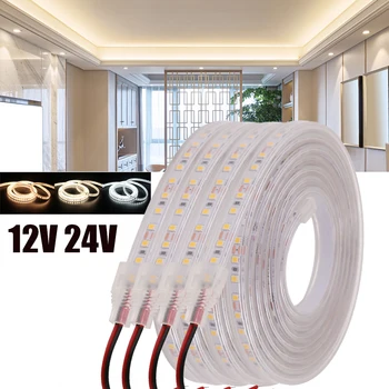 LED 스트립 방수 12V 24V DC IP67 자연 화이트 4000K/따뜻한 화이트 120LED/m 2835 유연한 테이프 LED 라이트 램프