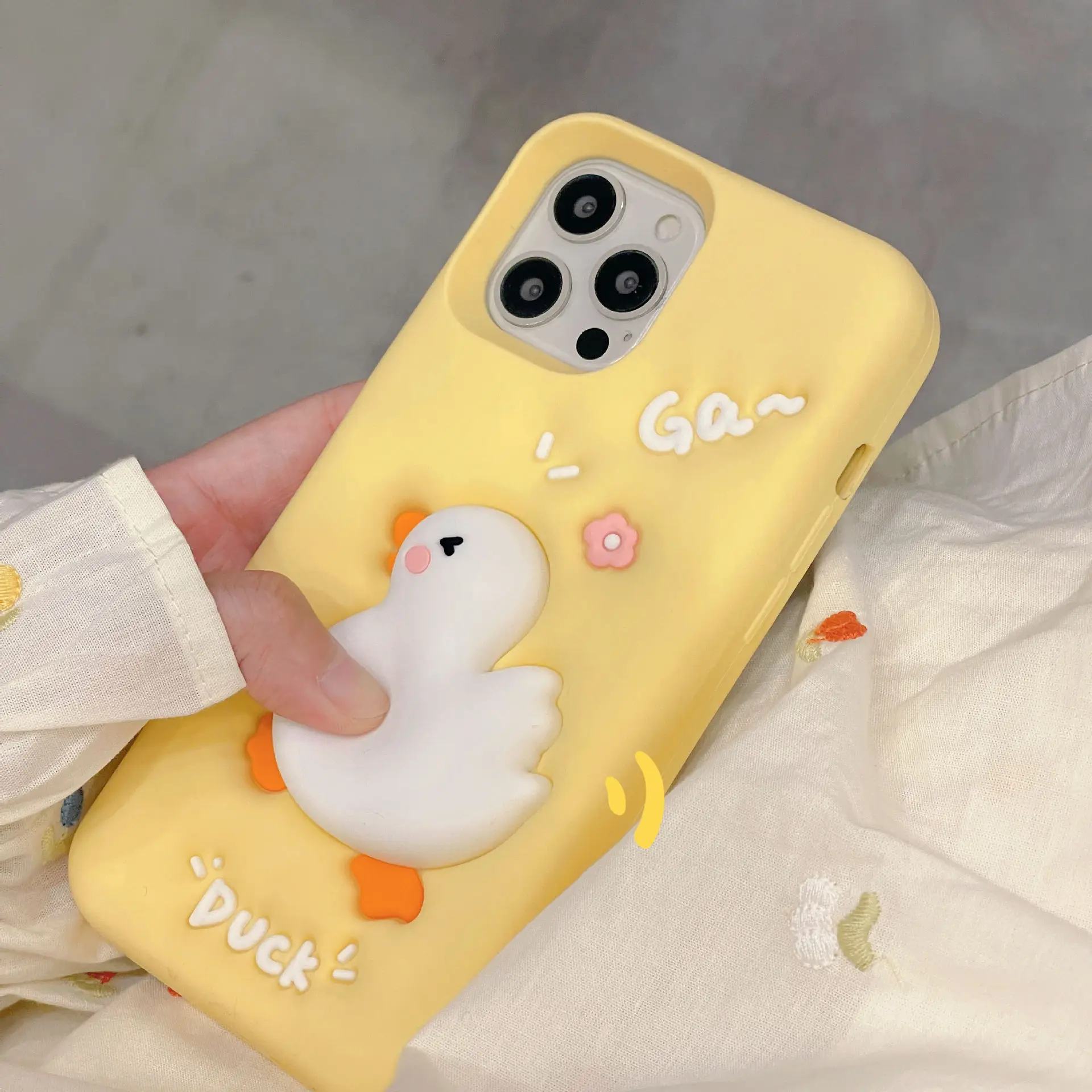 Cartoon Duck Shockproof Soft Silicone Phone Case For IPhone 11 12 13 14 15 16 Pro Max 14 15 Plu 3D Toys Back Cover Girl Squishy