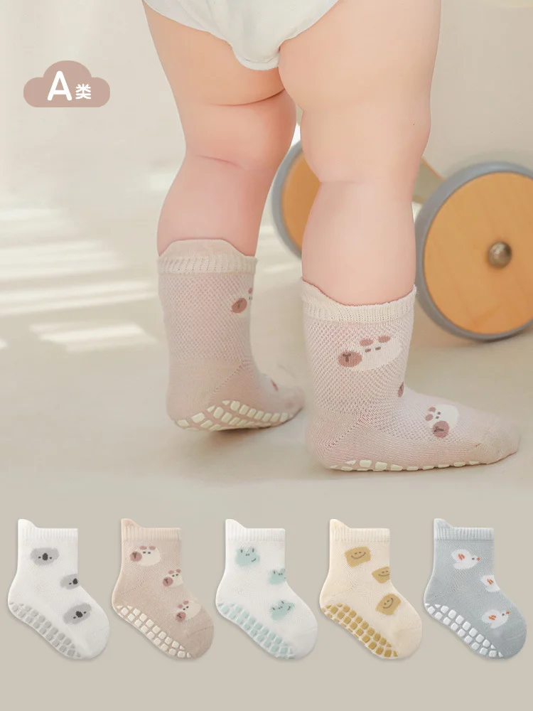 

5Pairs/Lot Baby Floor Socks Summer Cute Cartoon Newborn Cotton Socks Infant Boys Girls Indoor Non-slip Walking Socks