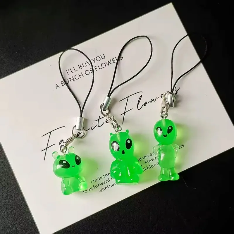 20pcs Green Funny Luminous Alien Pendant Phone Chains Unique Funny Alien Pendant Key Chains Cute Friend Gifts