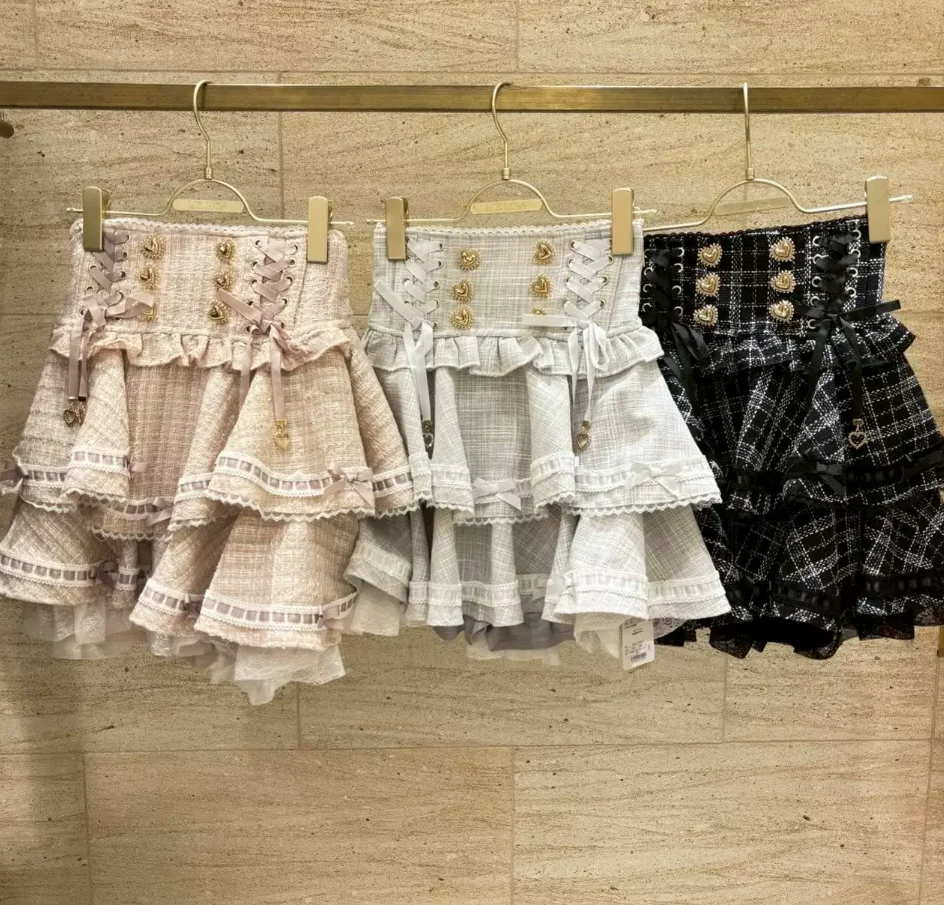 High Waist Liz Skirt Japanese Style Mass Production New Arrival Sweet Cute Lolita Lace Patchwork Women's Suspender Skirts
