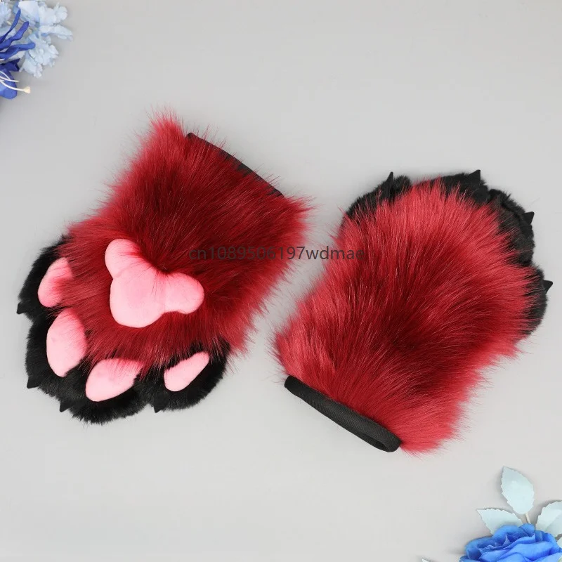 Beast Cosplay Costume Accessories Furry Cat Claw Gloves Plush Fox Nail Claw Gloves Cute Anime Bear Paw Fluffy Mitten Props