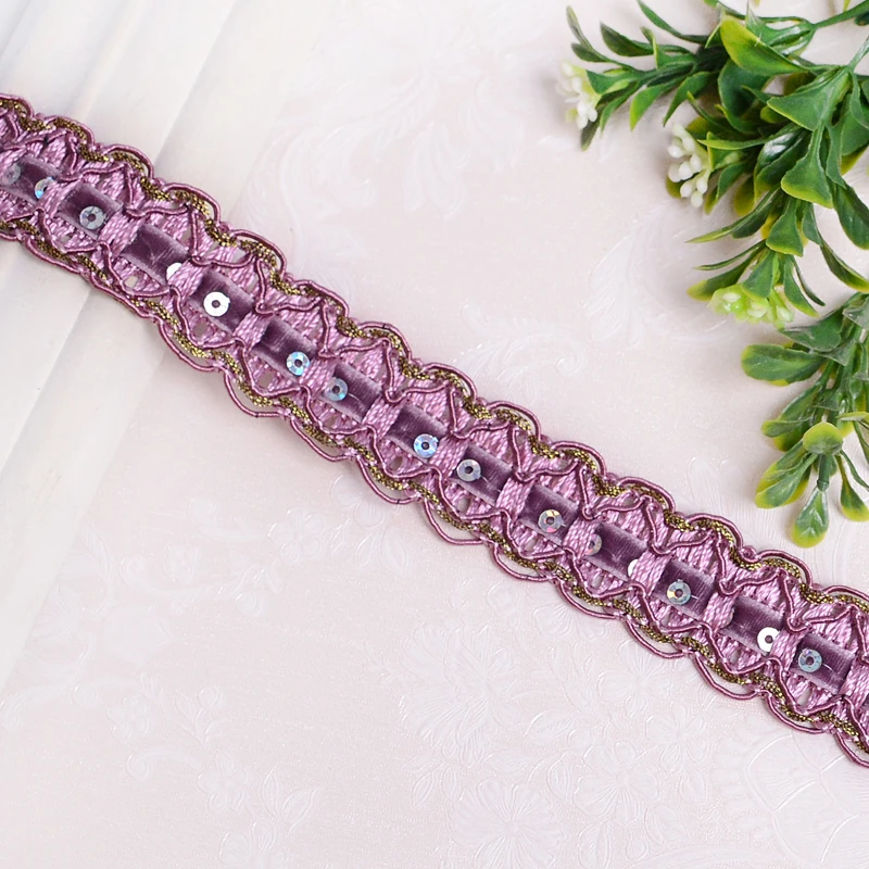 2Yards Pink Blue Brown Braided Curve Lace Trim 2.5cm Wide Curved Tape For Sewing Sofa Curtain Pillow Lace Border