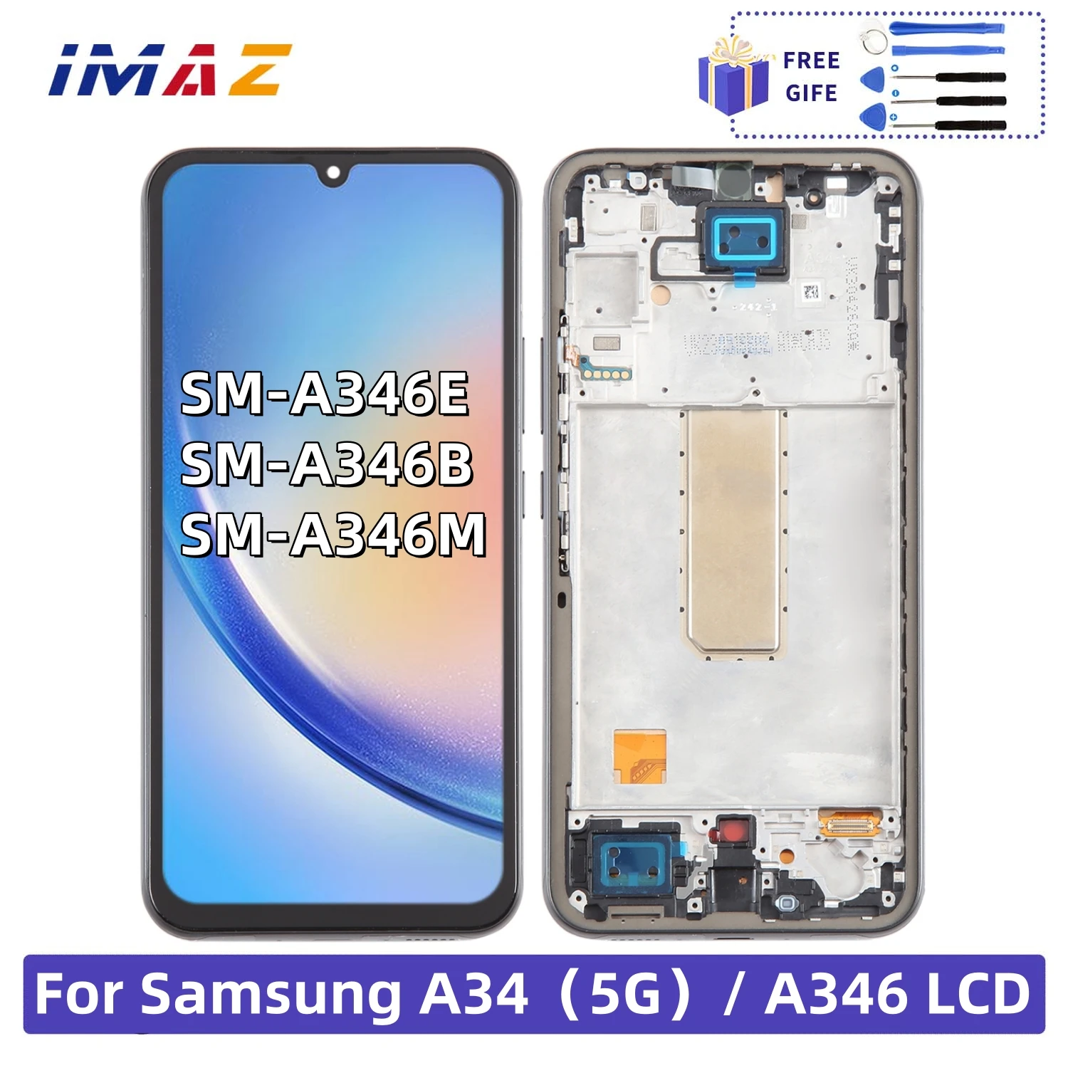 Tested For Samsung A34 5G SM-A346B A346U LCD Display Touch Screen With Frame Digitizer Assembly LCD Screen Replacement