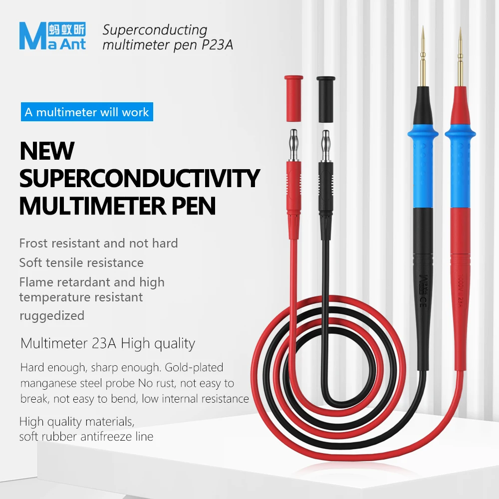 MaAnt P23A Multimeter Gld-pated probe for Digital Multimeter Current Voltage Needle Tip Test Lead Wire Pen Cable Repair