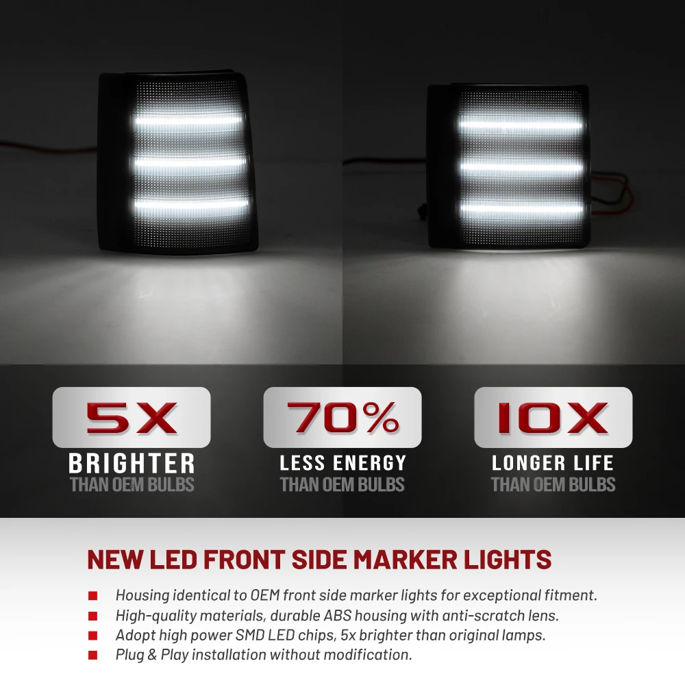 LED dynamic Corner Side Marker Turn Signal Lights for trunk for GMC Suburban C1500 C2500 C3500 K1500 K2500 K3500 Yukon 1994-2000