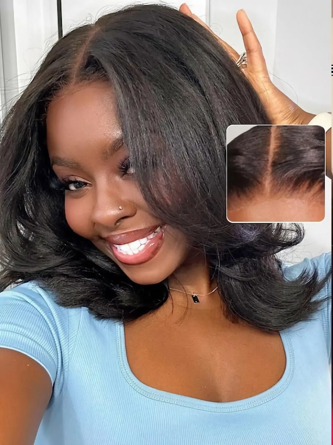 10A 글루리스 야키 스트레이트 6x4 밥 레이스 프론트 가발 인모 프리 플러킹 인비저블 매듭 프리 올인원 기성품 야키 가발