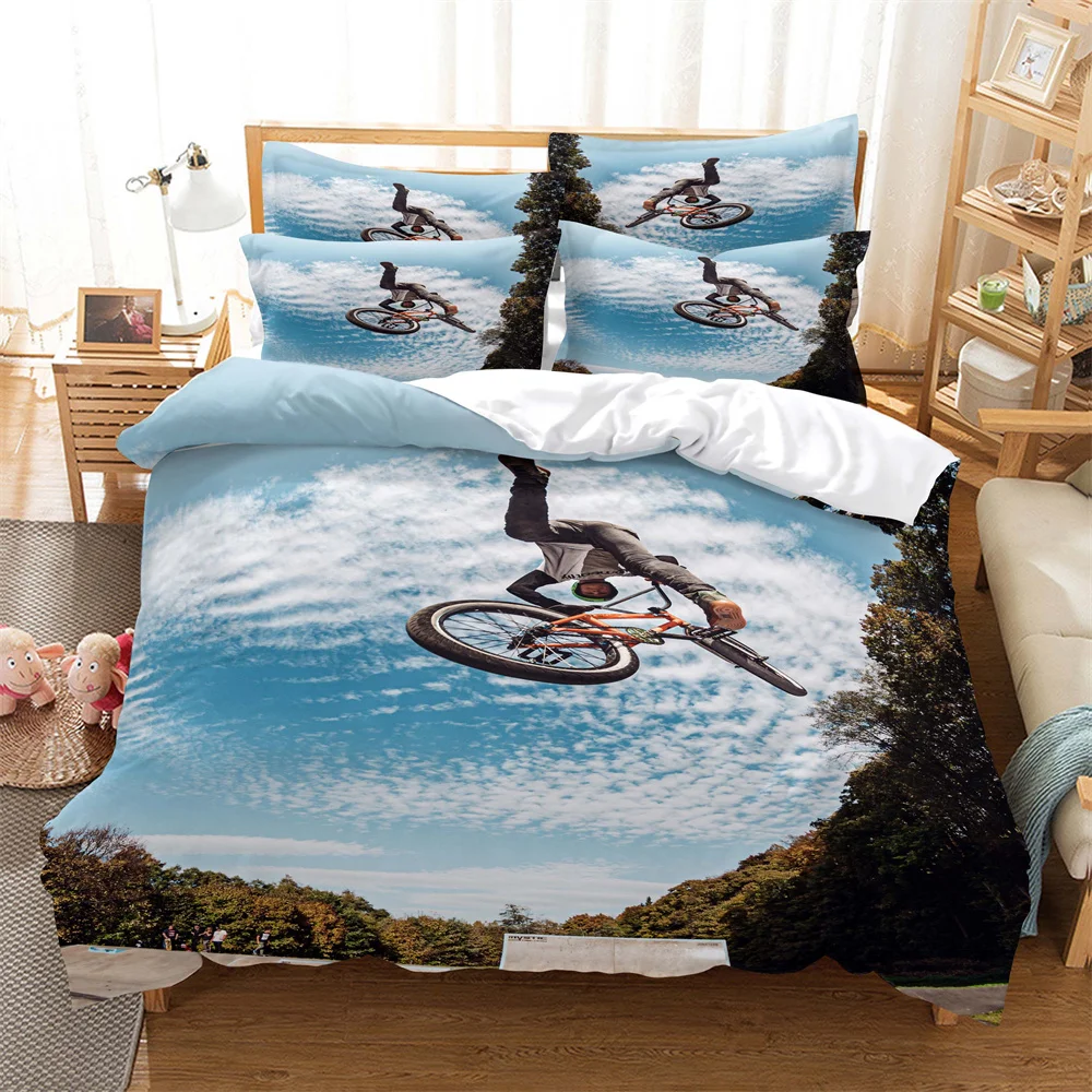 

Bike race Bedding 3-piece Digital Printing Cartoon Plain Weave Craft For North America And Europe Bedding Set Queen