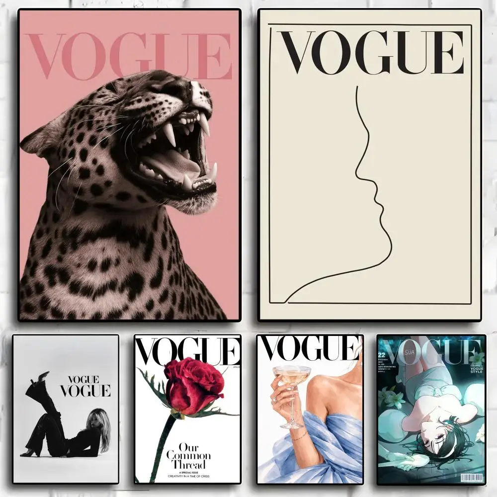 Vogue Magazine Fashion Painting Calligraphy Exhibition poster photo oil painting canvas synthetic fiber for living dining room
