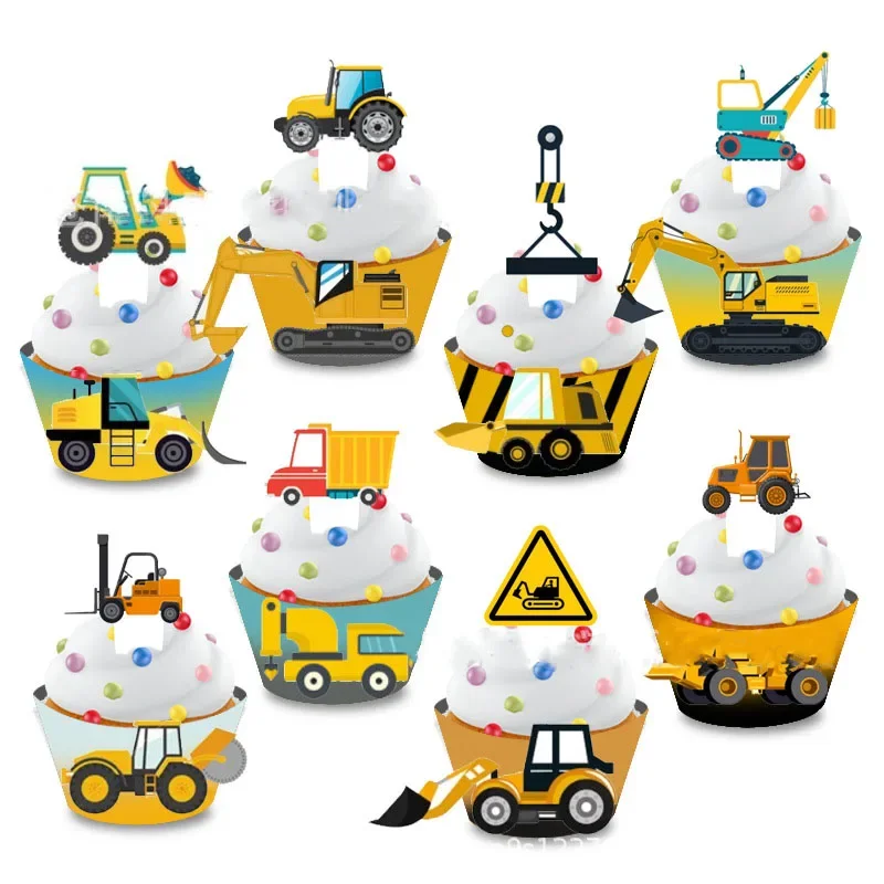 

Engineering Vehicle Cupcake Decorations Excavator Cake Topper Kids Boys Favors Happy Construction Car Birthday Party Cake Decors