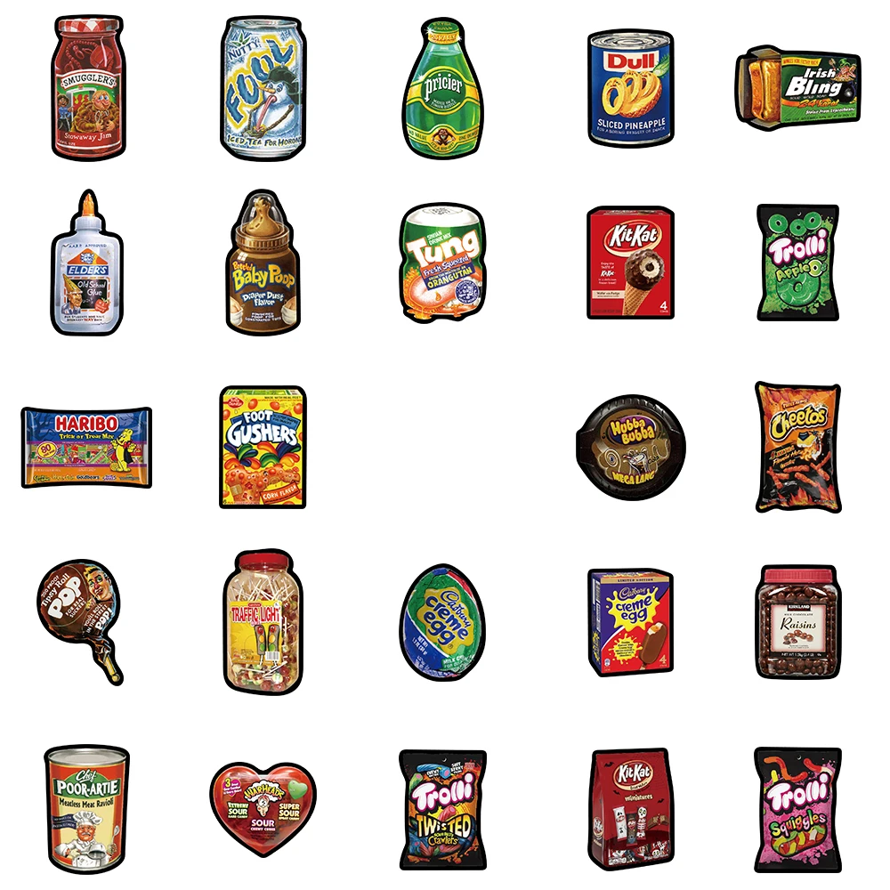 48PCS Food Snacks Cookies Stickers Vintage For DIY Kids Notebook Luggage Motorcycle Laptop Refrigerator Decals Graffiti Toys