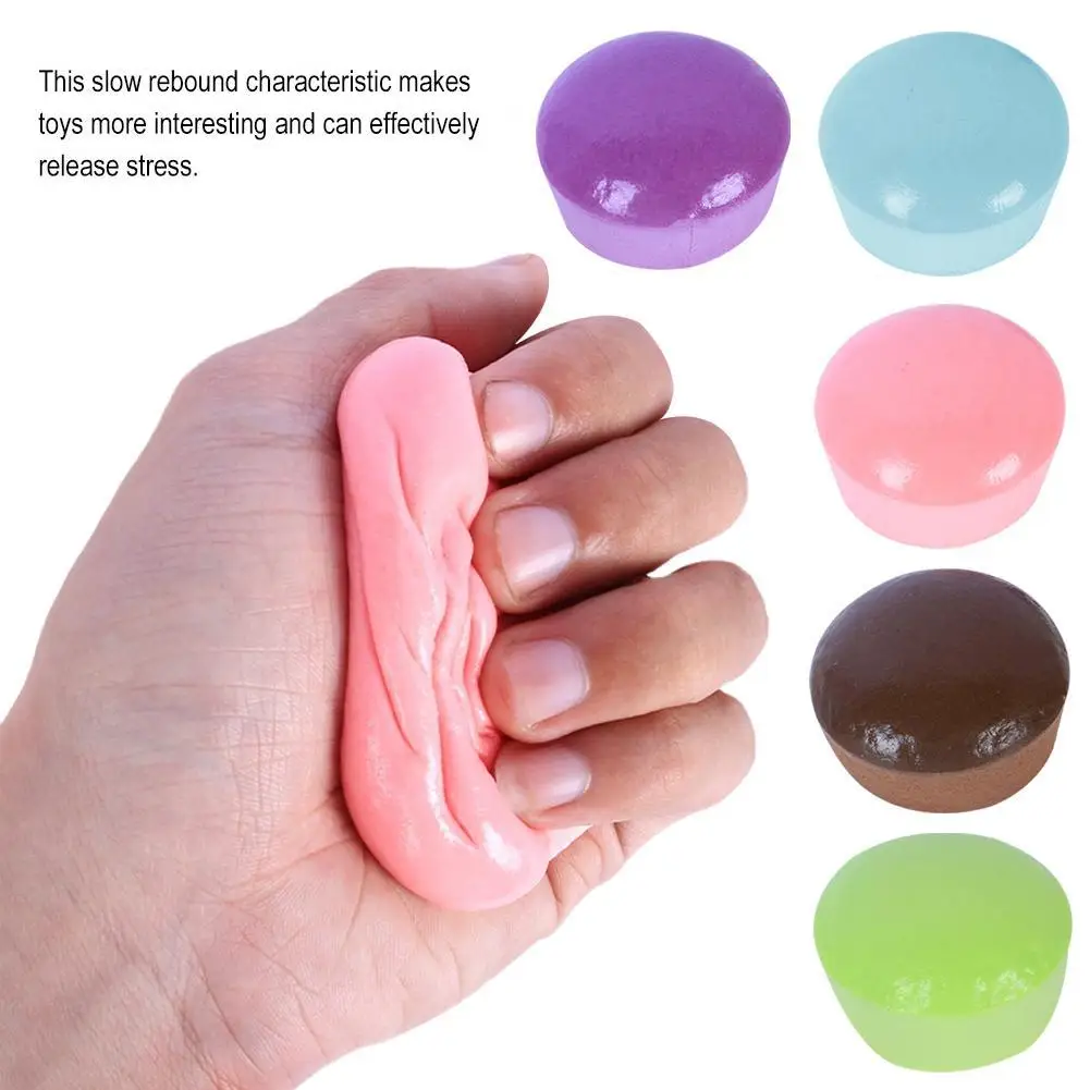 Juguete antiestrés de rebote lento, suave, de apretar, con forma de patata, bizcocho de natillas y pastel pequeño pegajoso, color morado, color caramelo, regalo para fiestas