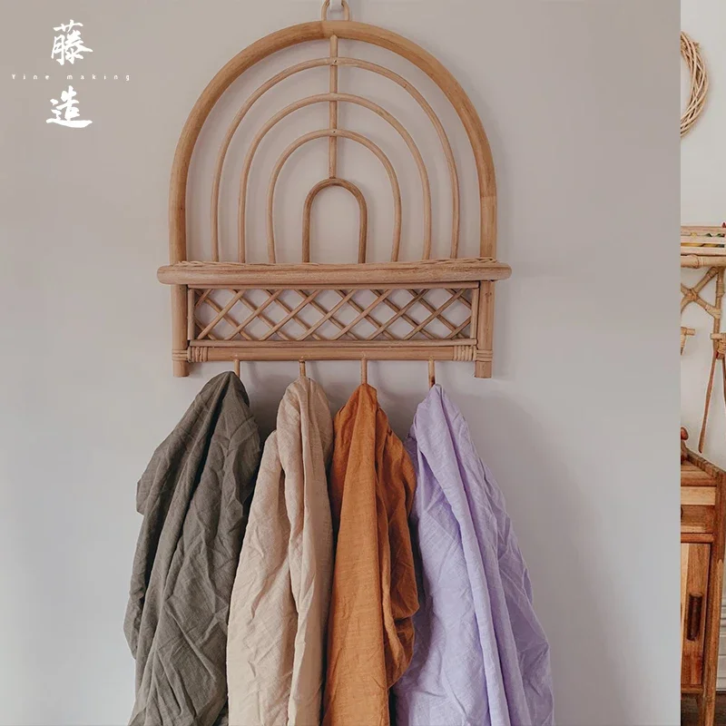 Handmade rattan racks ins rattan wall decoration storage retro hanger retro homestay coat hook