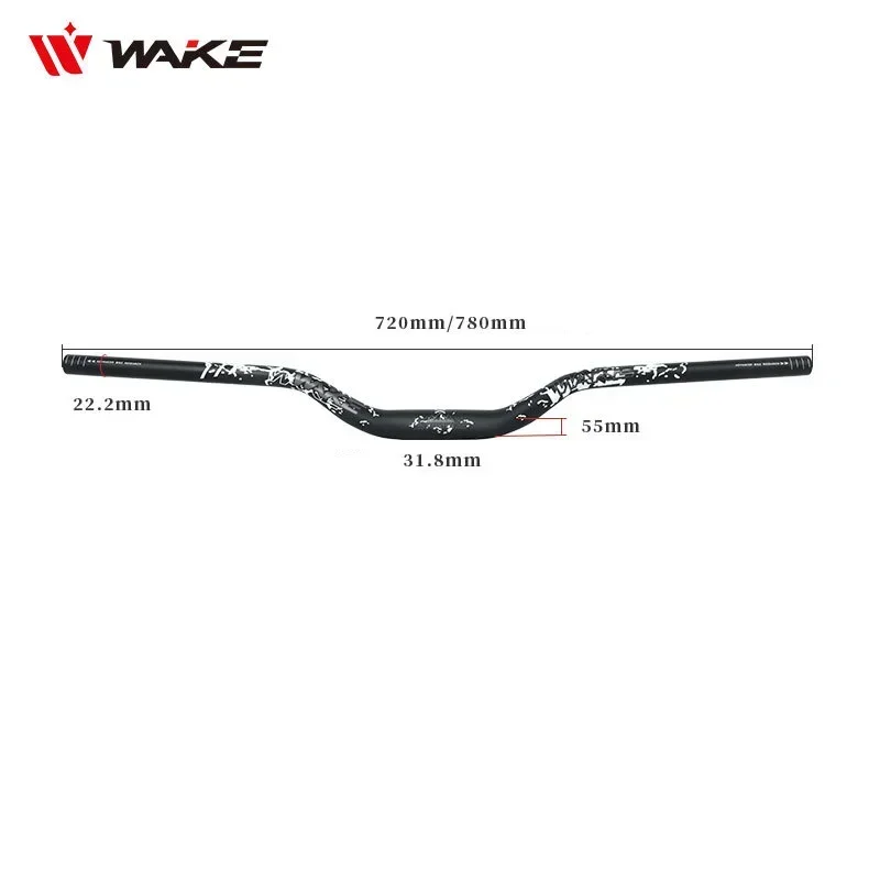 WAKE Mountain Bike U-shaped 55H High-curved Handlebar 31.8 * 720/780mm Big Swallow Aluminum Alloy Handle Bicycle  Accessories