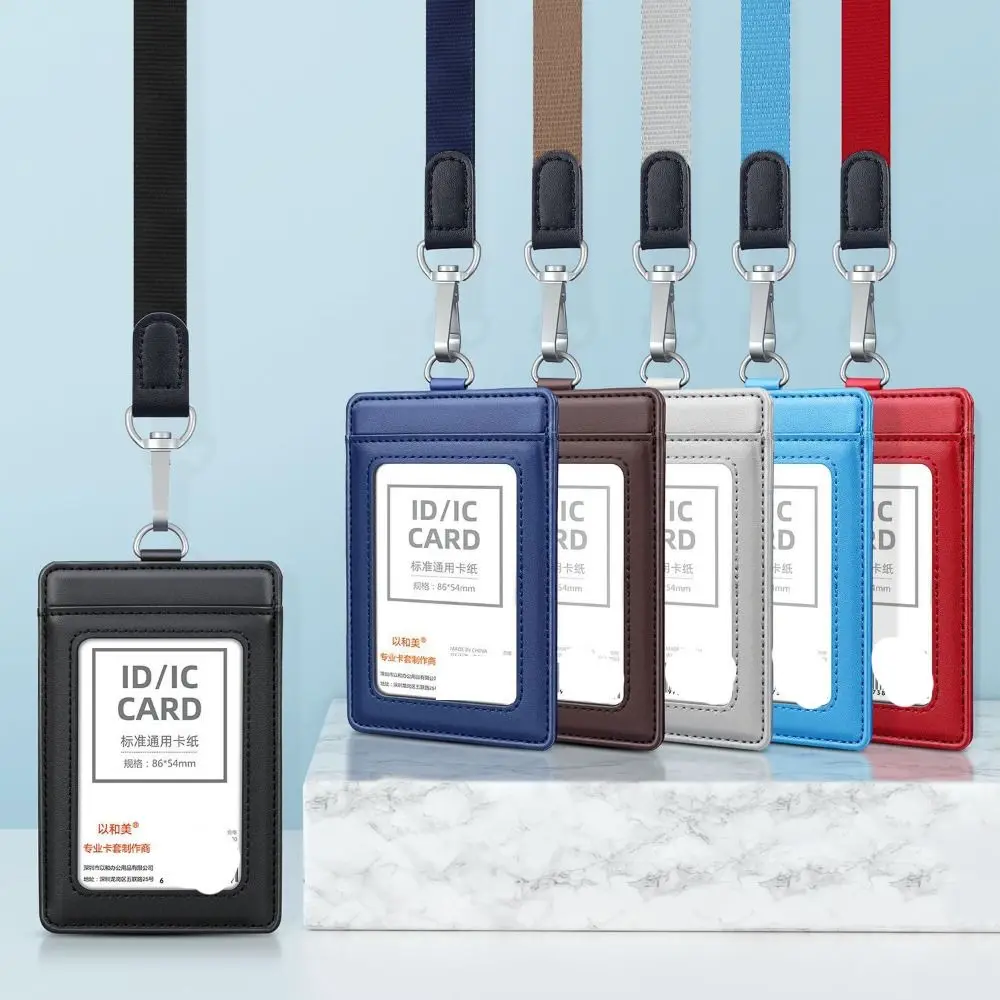 

Cowhide Leather ID Card Holder with Lanyard Carabiner Style Doctors Badge Holder Neck Strap Chest Card Work Card Case