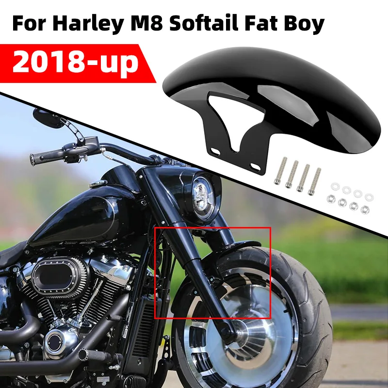 أجزاء حماية من الطين للحاجز الأمامي باللون الأسود اللامع للدراجة النارية Harley Softail M8 Fatboy FLFBS FLFB 2018-up #3