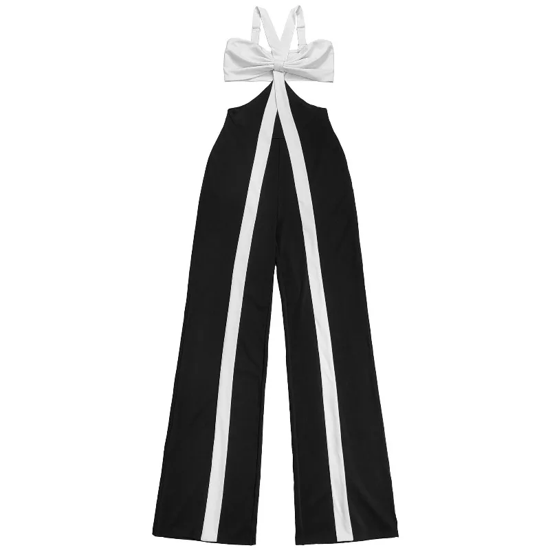 KEXU 여성용 브이넥 오프숄더 컬러 블록 와이드 레그 점프수트 2025 패션 섹시 파티 플레이수트 원피스 수트 롬퍼