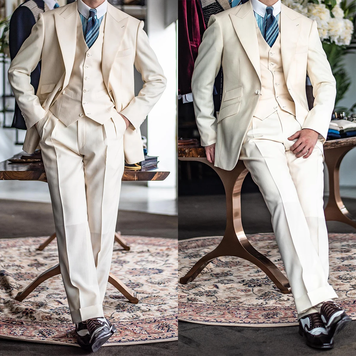 Trajes de boda clásicos para hombre, esmoquin de solapa de pico ajustado para novio, chaqueta de 3 piezas, chaleco con pantalones, disfraz