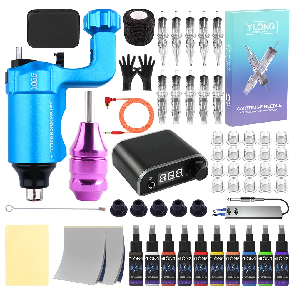 

Tattoo Kit YILONG New Y1 Tattoo Machine Kit For Permanent Makeup Complete Tattoo Machine Set with 10 Needles 10 Inks 20 Ink Cups