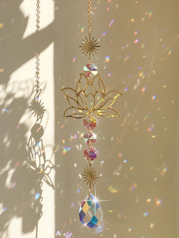 Rose Shape Crystal Suncatcher Sun Catcher Hanging Sun Catchers Chakra Prisma Stained Glass Rainbow Lotus Pendants Art Home Decor