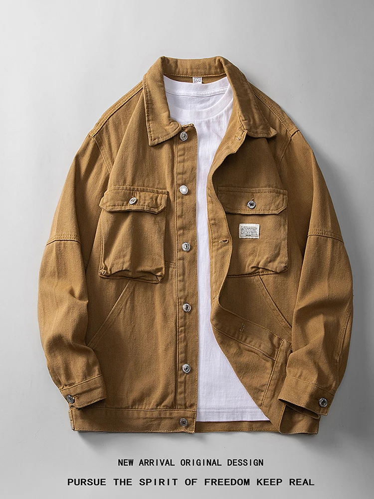 

American Retro Men's Denim Jaet Spring Autumn Loose Casual Workwear Jaet Multi kets Youth ular Faion Windproof