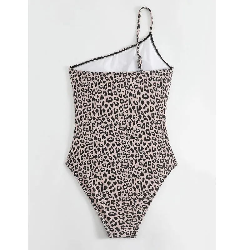 One Shoulder Monokini One Piece Swimsuit Leopard Bathing Suit Swimming Costumes for Women Swimwear 2025 Bodysuit Trikini Bather