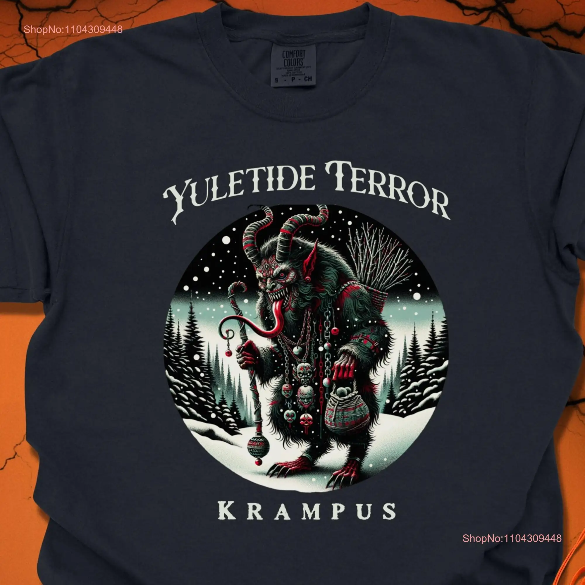 Krampus 긴팔 또는 반팔 티셔츠, 유레타이드 공포 할로윈 크리스마스, 중앙 유럽 민속, 다크 홀리데이 공포 