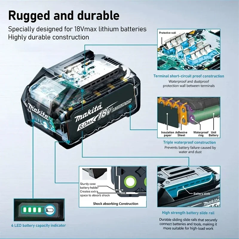 BL1850B oryginalny oryginalny produkt Makita 6Ah 18V bateria do Makita BL1830B BL1850 BL1840 BL1860 wymiana baterii litowej