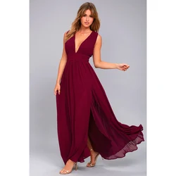 Bohemian Dress 2022 Summer New Women's Long Elegant Party Slim Sleeveless Beach Dress for Female V-Neck Split Cute Style Dresses