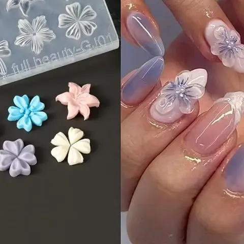 بتلات زهرة الربيع سيليكون قالب الأظافر ثلاثي الأبعاد الأزهار DIY تصميم مانيكير قالب نحت مسمار الفن أدوات الاستنسل