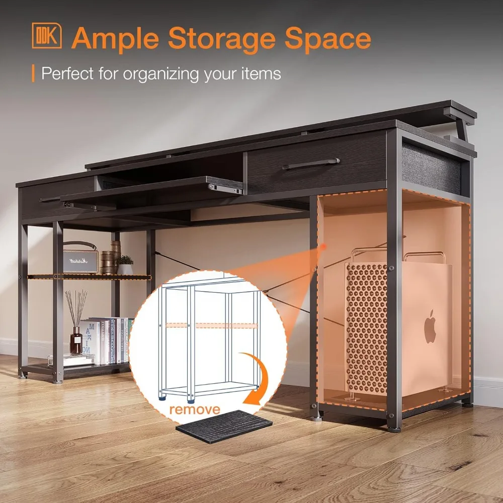 63 Inch Computer Office Desk with USB Charging Port and Keyboard Tray with 2 Drawers and Monitor CPU Stand and Removable Shelf