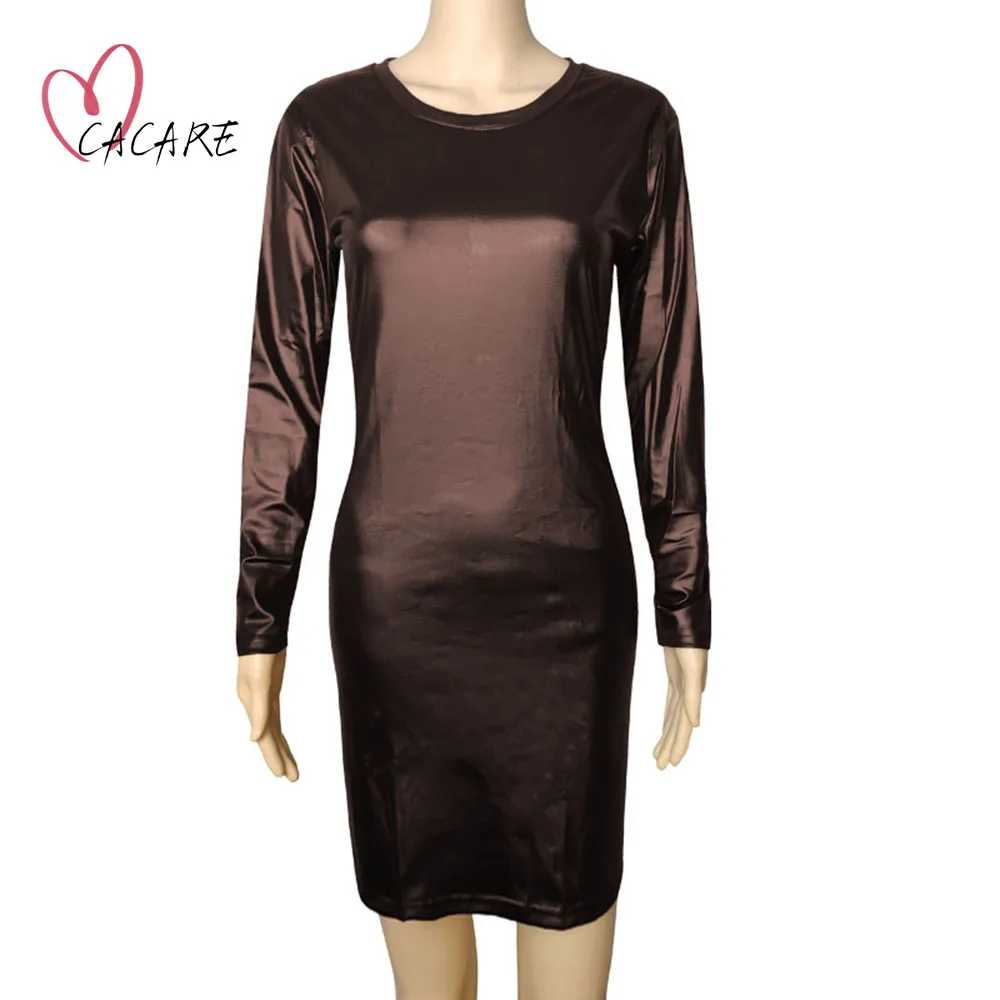 Fake Leather Dress Women Elegant Imitation Leather Slimming Dress F0435  Black Long/Short Sleeve - AliExpress 200000345