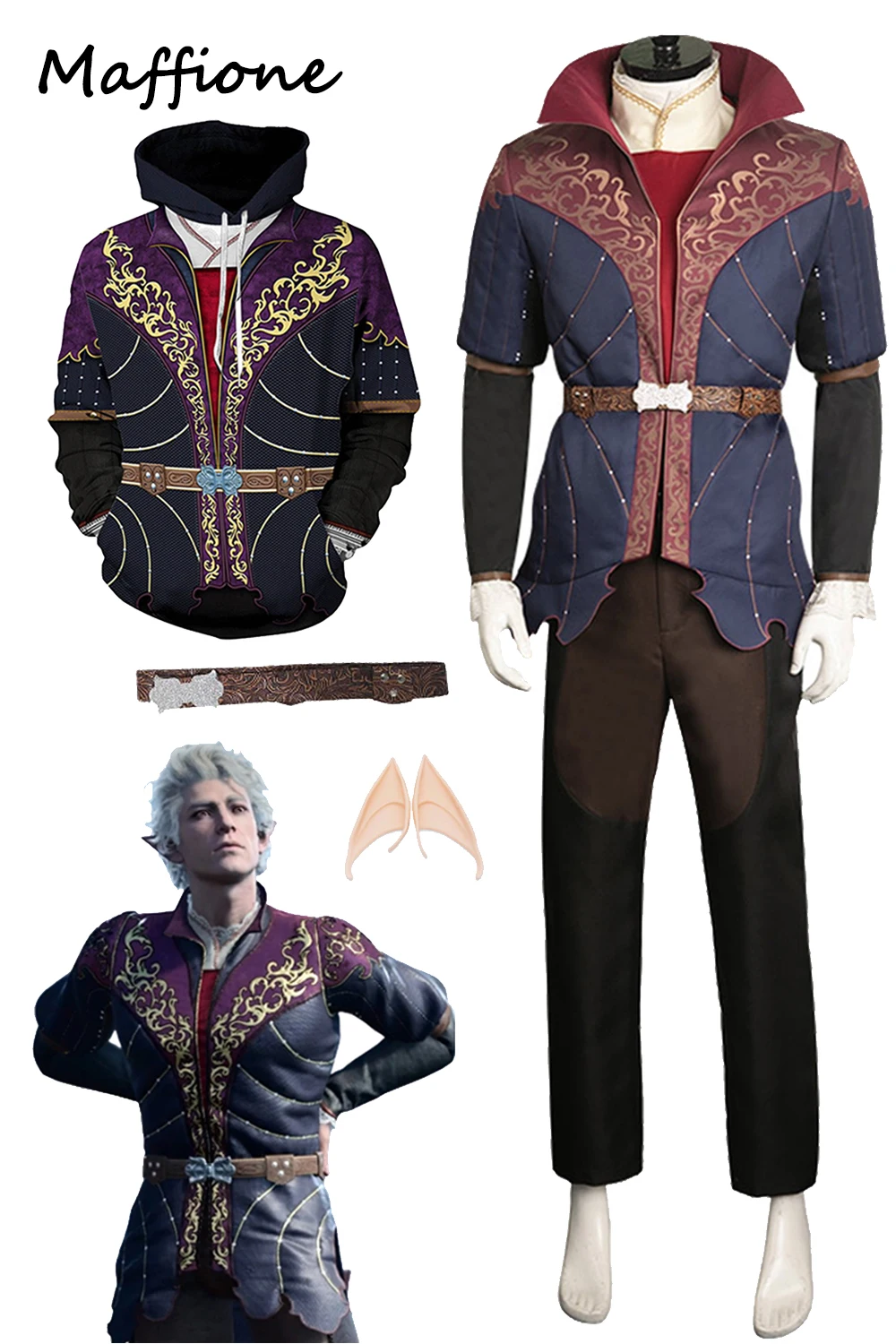 Elf Astarion Disguise Fantasy Hoodie Game Balder Gate Cosplay Costume Men Outfits Adult Male Roleplay Fantasia Outfits Halloween