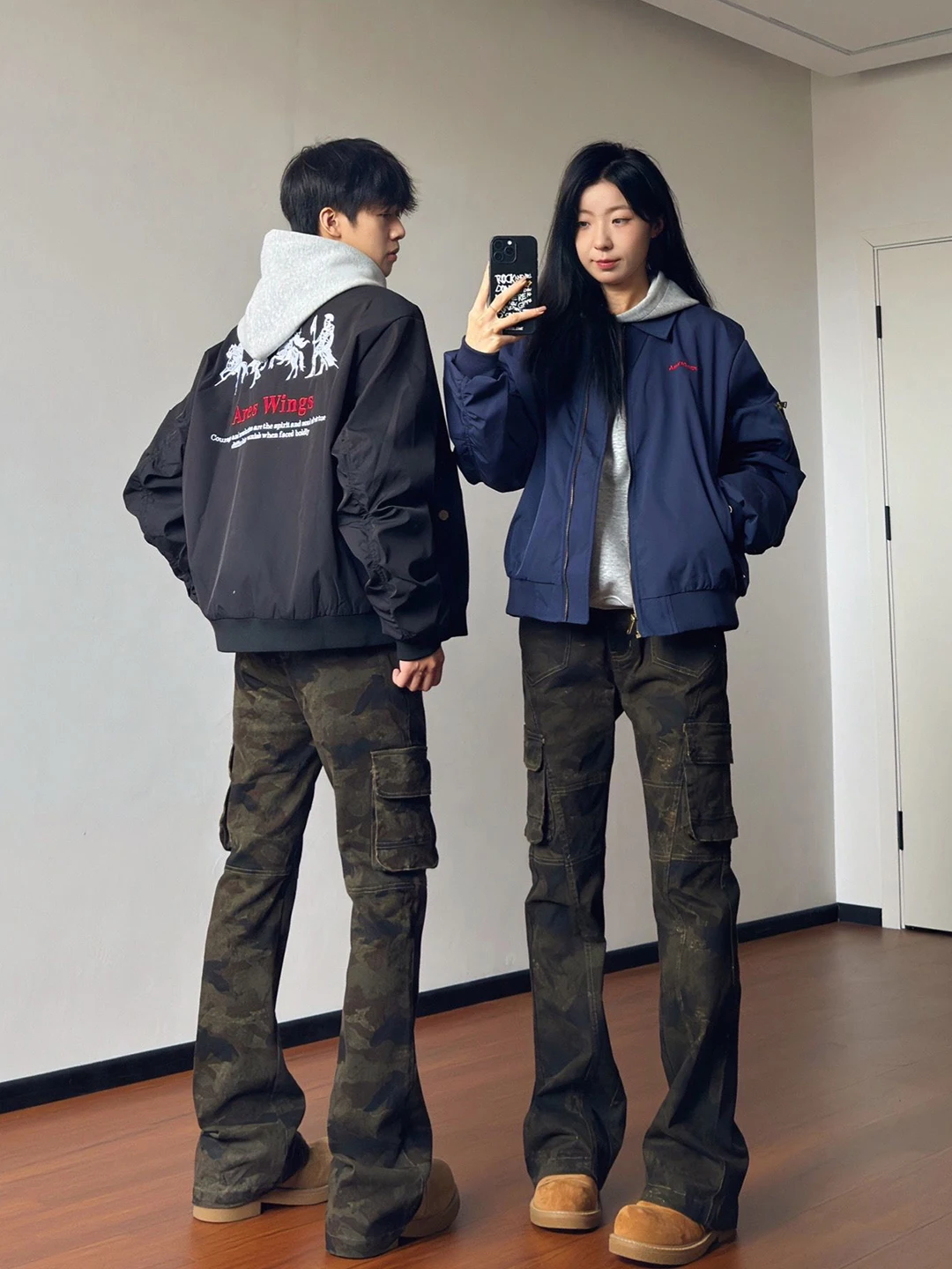 American High Street Camouflage Pants Men's CleanFit Handsome Blow-Up Straight Leg Slimming Jeans Mid-High Waist Zipper Closure