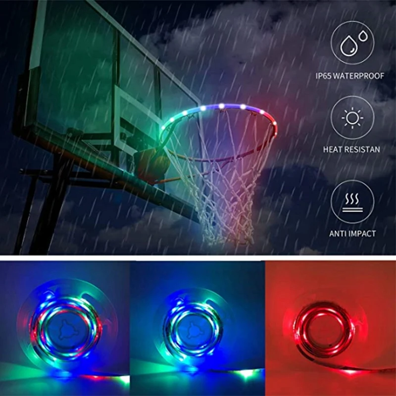 Luzes LED Basketball Hoop para jogar à noite, RGB Strip Lamp, Rim Attachment