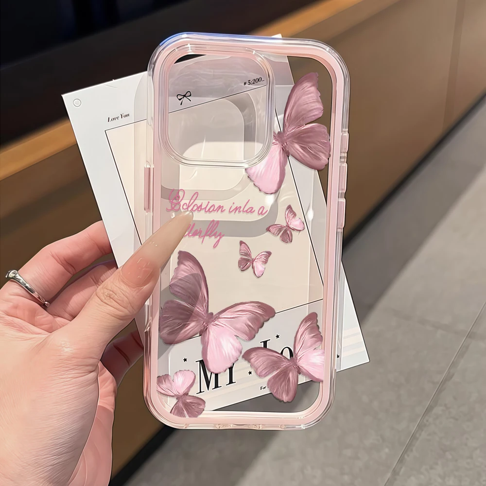 Luftige, transparente rosa Schmetterlings-Handyhülle für Galaxy A57 A37 A55 A54 A36 A35 5G S25 S24 S23 Plus, transparente zweifarbige Airbag-Hülle – Detail 1