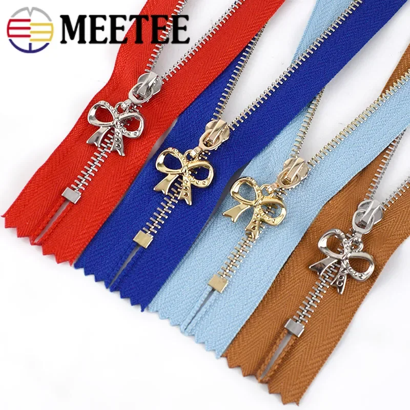 Meetee 4Pcs 3# Close-End Zippers 15/18/20/25/30cm Metal Zipper Gold Silver Tooth Zip Repair Kit DIY Bags Clothing Accessories