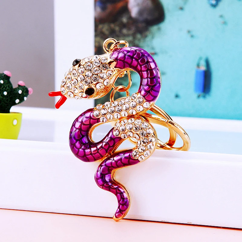 Creative Cute Snake Rhinestones Enamel Keychain Fantastic Animal Keyring Couple Friends Jewelry Cute Bag Pendant