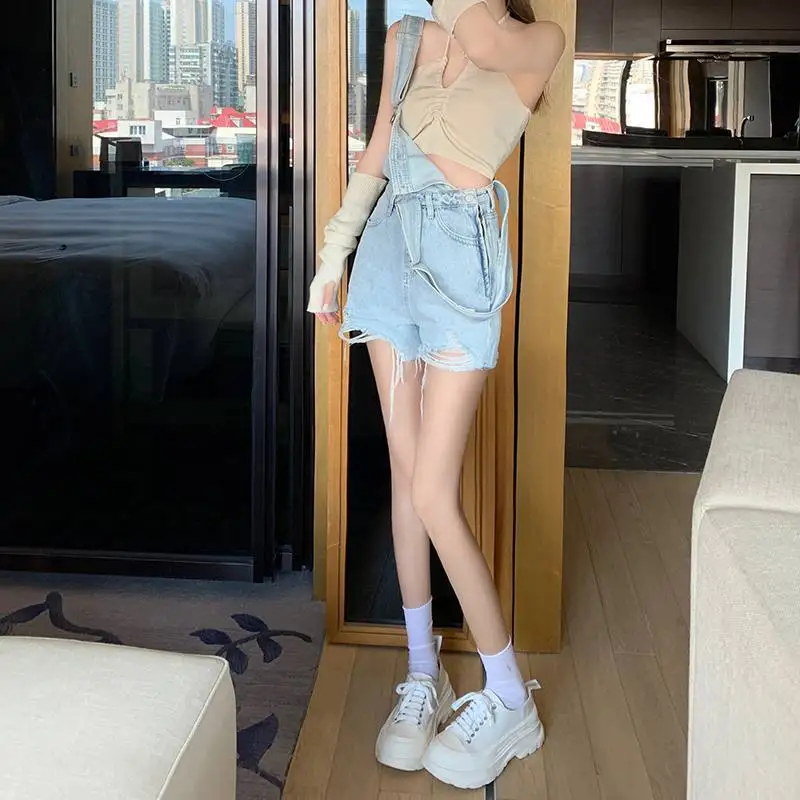 

Комбинезоны женские винтажные джинсовые летние модные шикарные корейские стильные с высокой талией свободные простые повседневные карманы уличная одежда однотонные студенческие