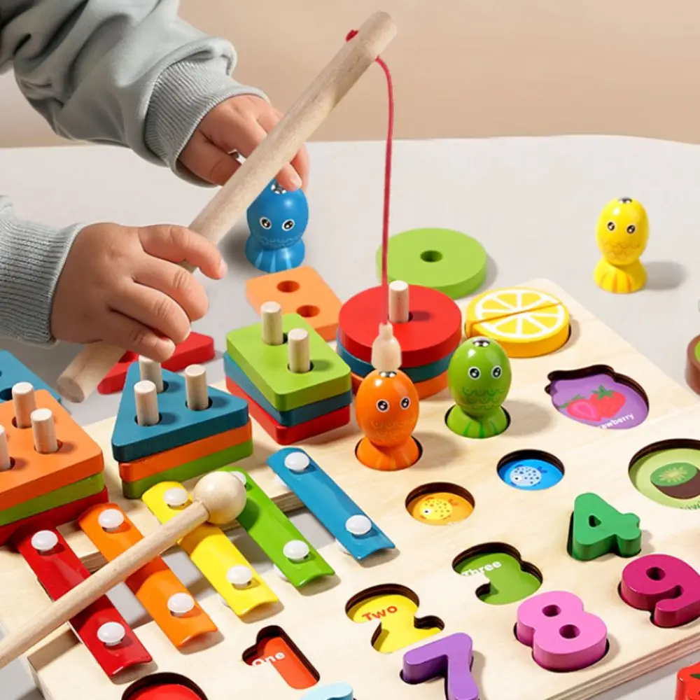 

Educational Geometric Shape Matching Game Toy Exercise Hands-on Color Sorting Wooden Geometric Stacked Toy 5 in 1 Early Learning