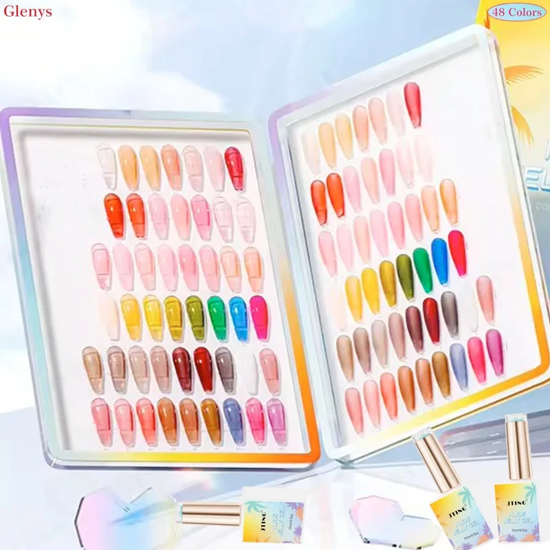 Glenys 48 สีเล็บเจลเครือข่ายทั้งหมดยอดนิยมขั้นสูงกึ่งถาวรแช่เจลเล็บ Salon Nail Art Clearcoat ชุด