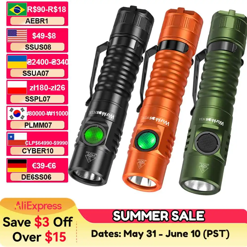 Wurkkos FC11C 손전등 Nippon Chemical 519A Mountaineering Edition 18650 배터...
