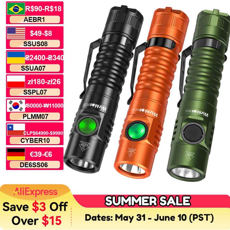  Wurkkos FC11C Flashlight Nippon Chemical 519A Mountaineering Edition 18650 Battery Max Output 1200 Lm USB-C Charging Daily Carry 