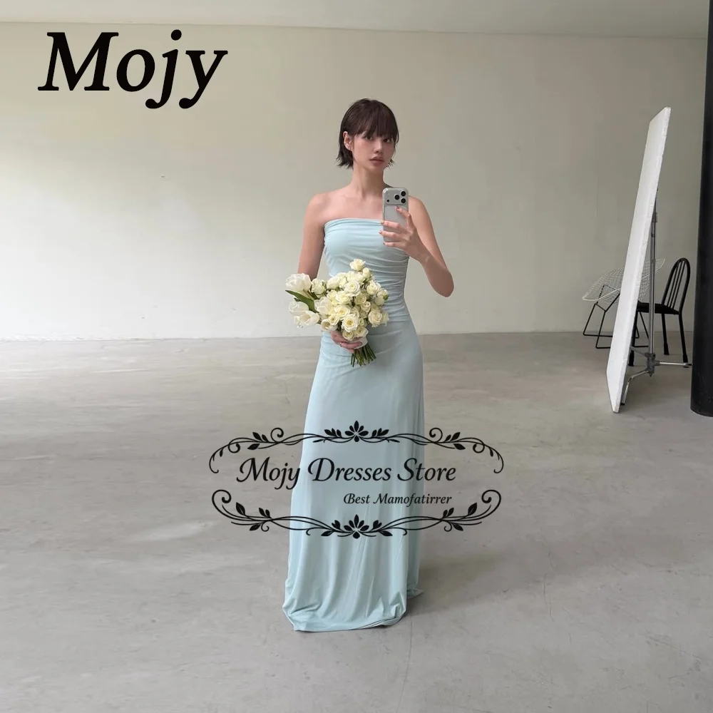 Mojy 2026 Neues Elegantes Hellblaues Abendkleid Saudi-Arabien Damen Ballkleid Meerjungfrau-Stil Elastischer Satin Partykleider Maßanfertigung