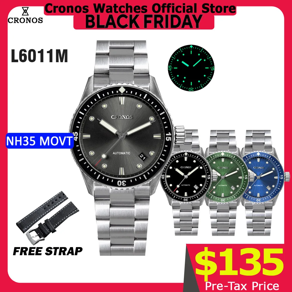 Cronos Diver-Reloj Automático NH35 para hombre, pulsera de bisel de cerámica resistente al agua, con fecha y Dial de 50 rayos solares, 200M